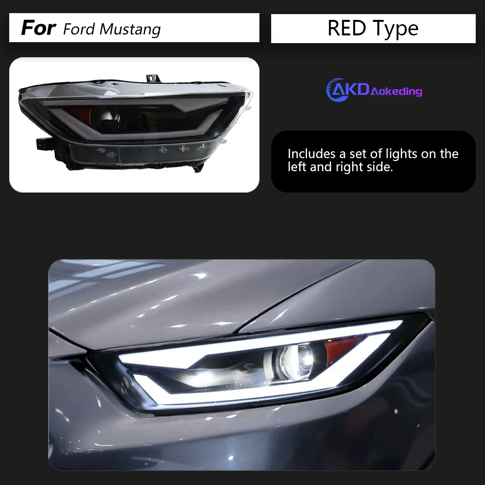 AKD Head Lamp for Ford Mustang LED Headlight 2015-2017 Headlights Mustang DRL Turn Signal High Beam Angel Eye Projector Lens