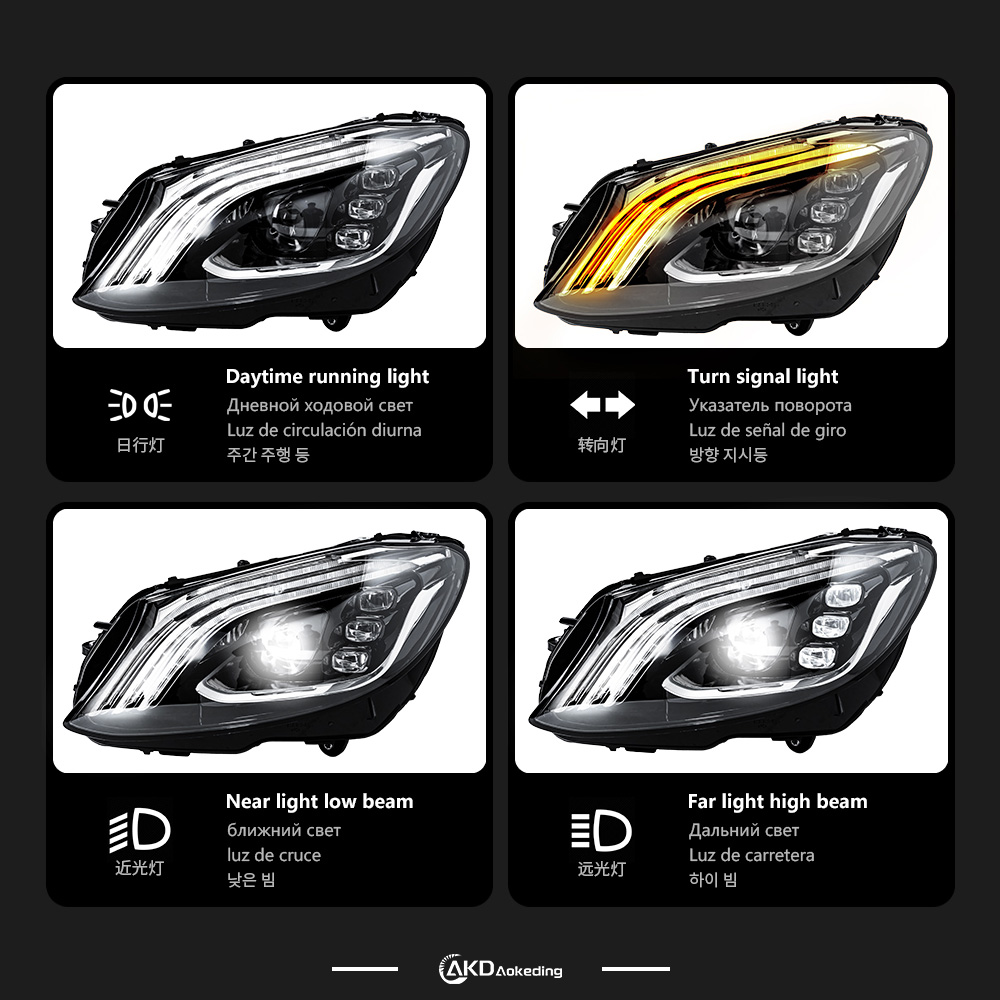 AKD Car Lights for Benz W205 LED Headlight Projector Lens 2014-2021 C180 C200 C260 C300 DRL Head Lamp Automotive Accessories