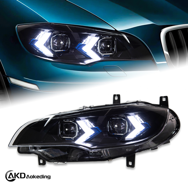 AKD Headlight Assembly Upgrade for 2008-2014 BMW X6 E71 Models: LED Laser Sequential Turn Signals, Daytime Running Lights, And Bi-xenon Projector Lenses.