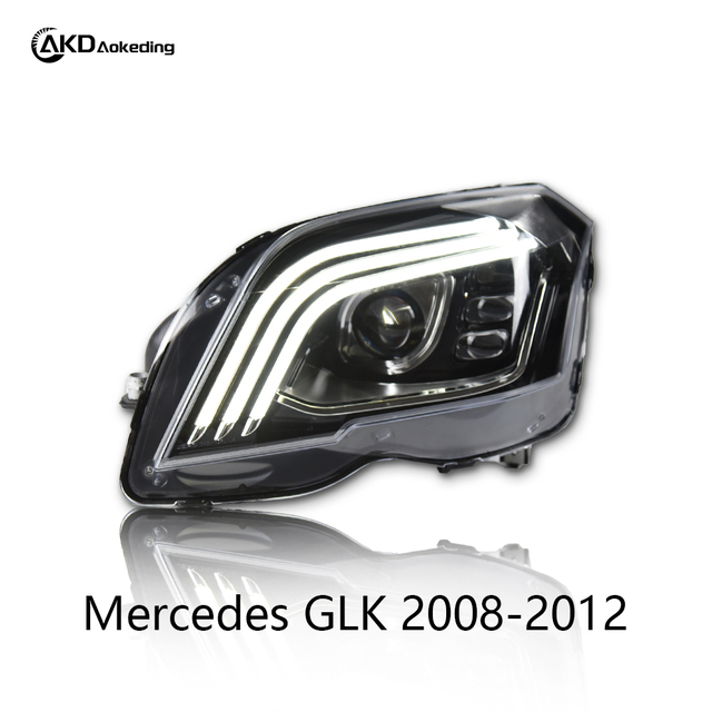AKD Headlight Assembly Upgrade for 2008-2012 Mercedes-Benz GLK Models, Featuring LED Laser Sequential Turn Signals, Daytime Running Lights, And Bi-xenon Projector Lenses.