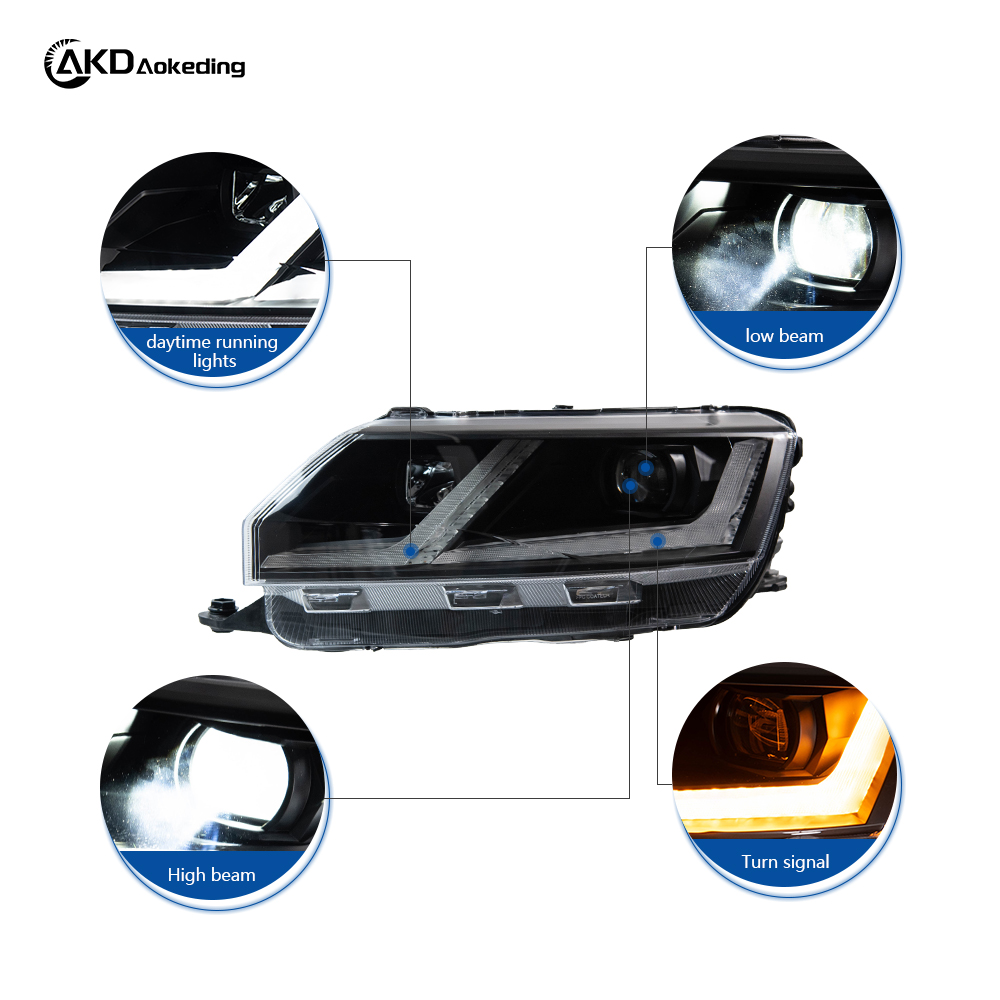 AKD Headlight Assembly Retrofit for 2014-2018 Skoda Rapid with LED Laser Sequential Turn Signals, Daytime Running Lights, And Bi-xenon Projector Lenses.