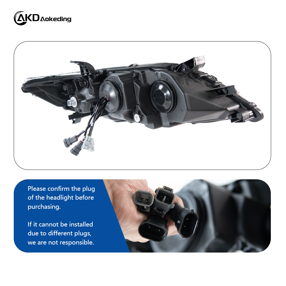 AKD Headlight Assembly Upgrade for 2010-2011 Toyota Camry with LED Laser Sequential Turn Signals, Daytime Running Lights, And Bi-xenon Projector Lenses.