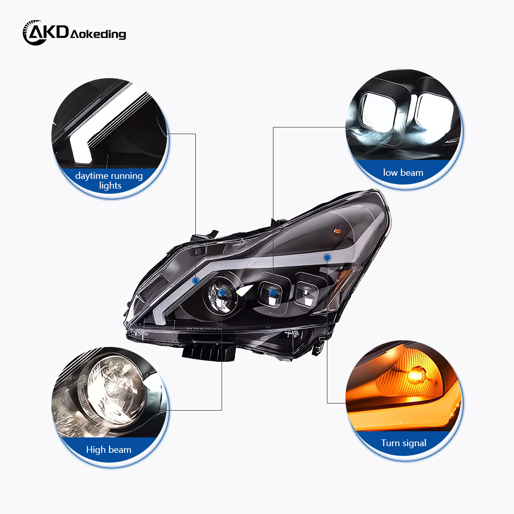 AKD Headlight Assembly Upgrade for 2010-2015 Infiniti G37 And G25 Models, Featuring LED Laser Sequential Turn Signals, Daytime Running Lights, And Bi-xenon Projector Lenses.