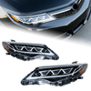 AKD headlight assembly upgrade for 2012-2014 Toyota Camry models, featuring three lenses, LED daytime running lights, and sequential turn signals.