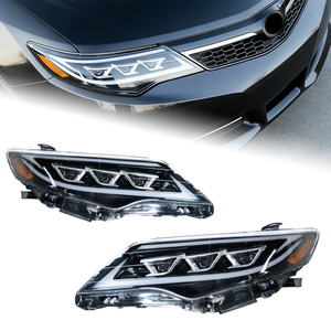 AKD headlight assembly upgrade for 2012-2014 Toyota Camry models, featuring three lenses, LED daytime running lights, and sequential turn signals.