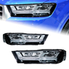 AKD headlight assembly upgrade specifically for 2016-2019 Audi Q7 models: LED laser sequential turn signals, daytime running lights, and bi-xenon projectors.