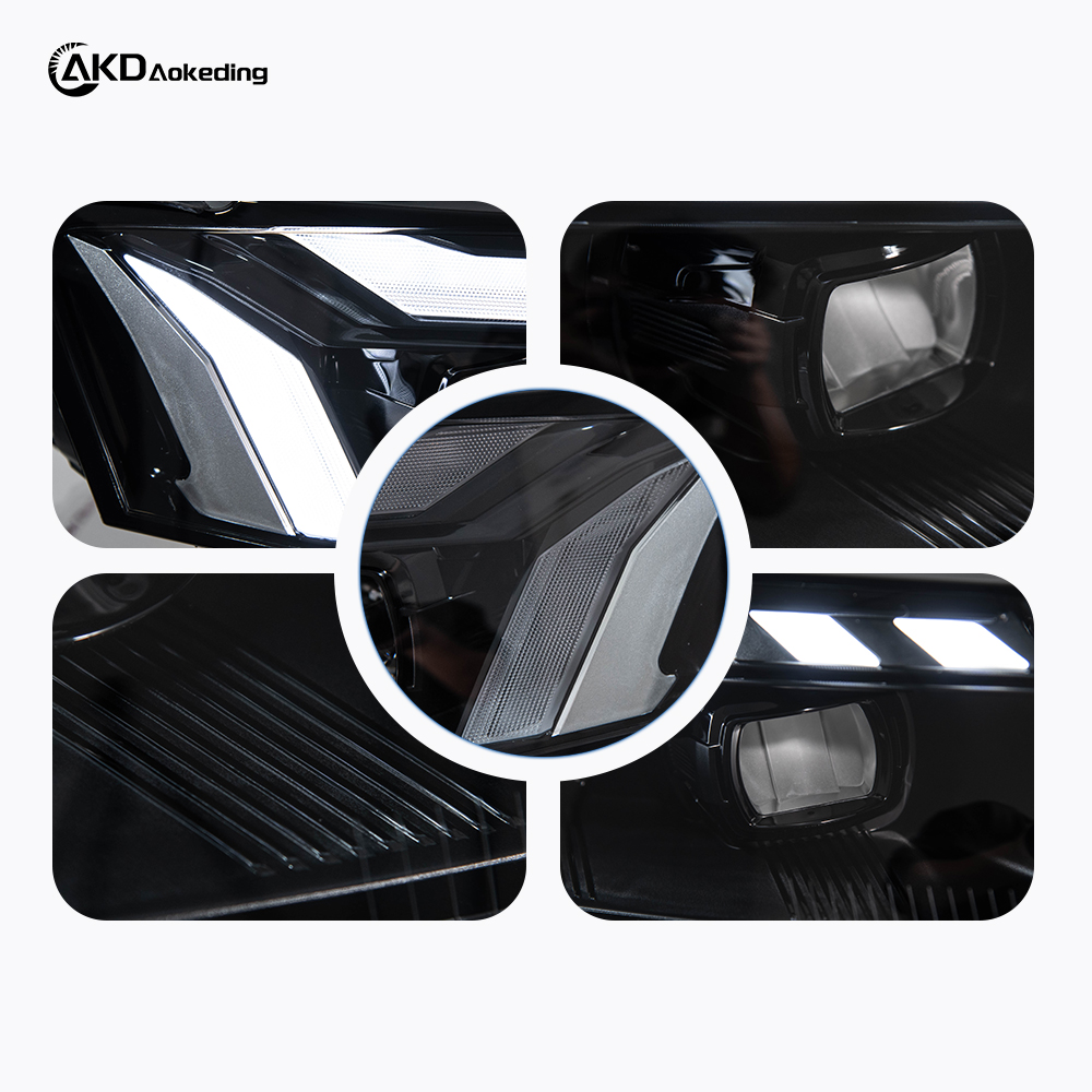 AKD headlight assembly for 2008-2012 Audi A4 models, B8 retrofit RS style LED daytime running lights, dynamic turn signals, and projector headlights.