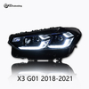 AKD G01/08 headlight assembly specifically for 2018-2021 BMW X3 models: LED lens, daytime running lights, turn signals, and laser headlights.