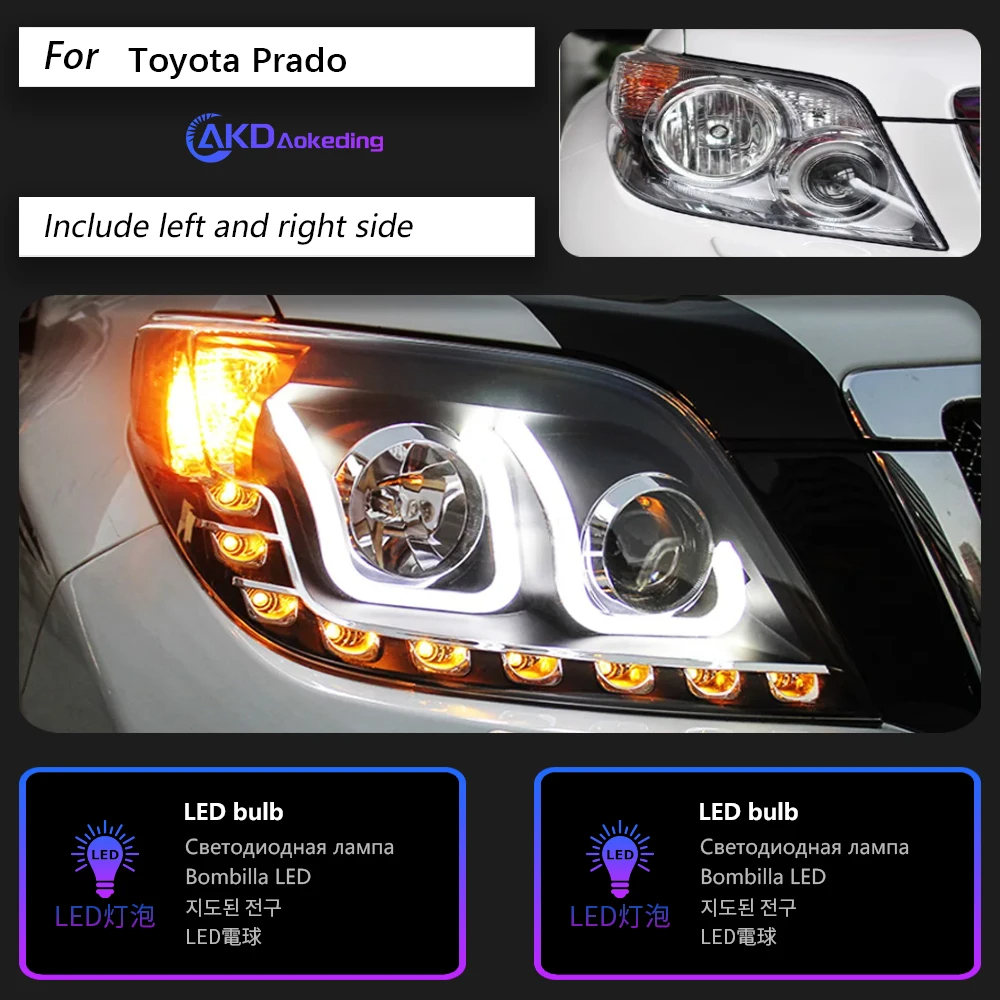 AKD Car Styling Head Lamp for Toyota Prado LED Headlight Projector Lens 2010-2013 Front Drl Signal Automotive Accessories