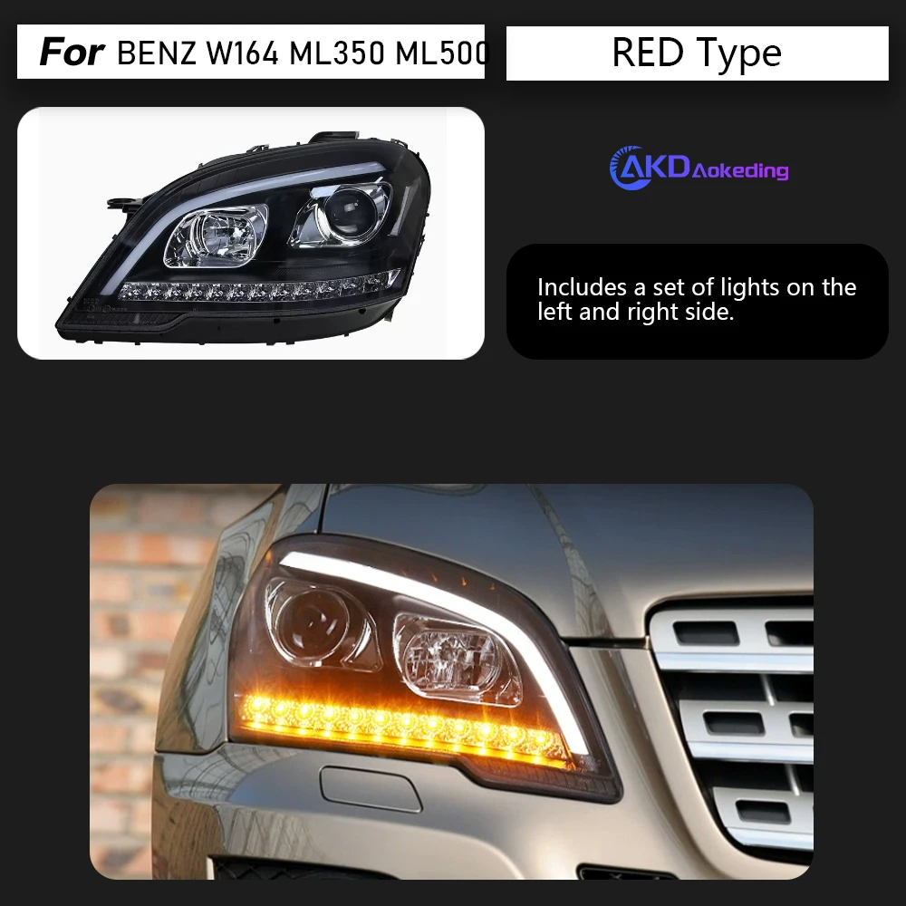 AKD Car Styling Head Lamp for Benz W164 Headlights 2009-2012 ML350 ML400 ML500 LED Headlight DRL Signal auto Accessories