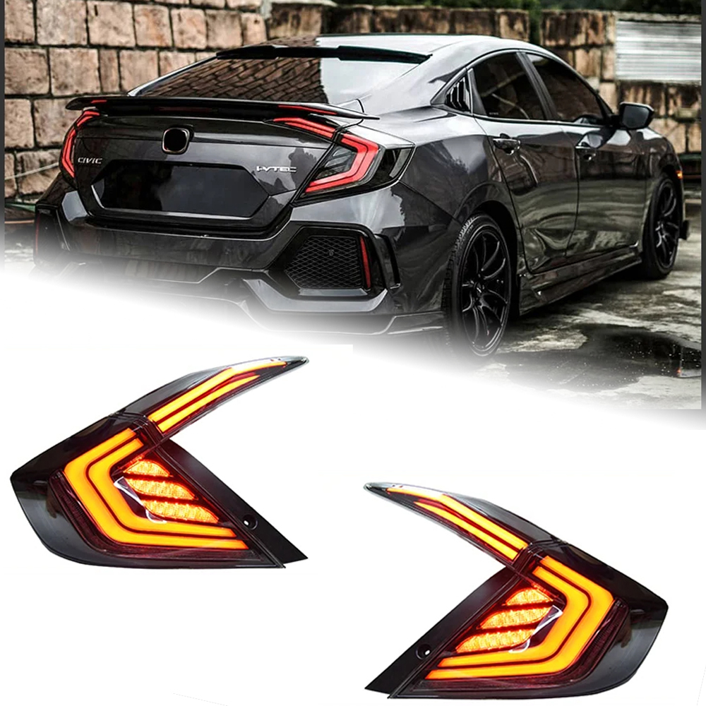 AKD Car Lights For Civic X 2016-2021 Sedan LED Auto Taillight Assembly Upgrade Rear Dynamic Highlight Flicker Breaking Accessories