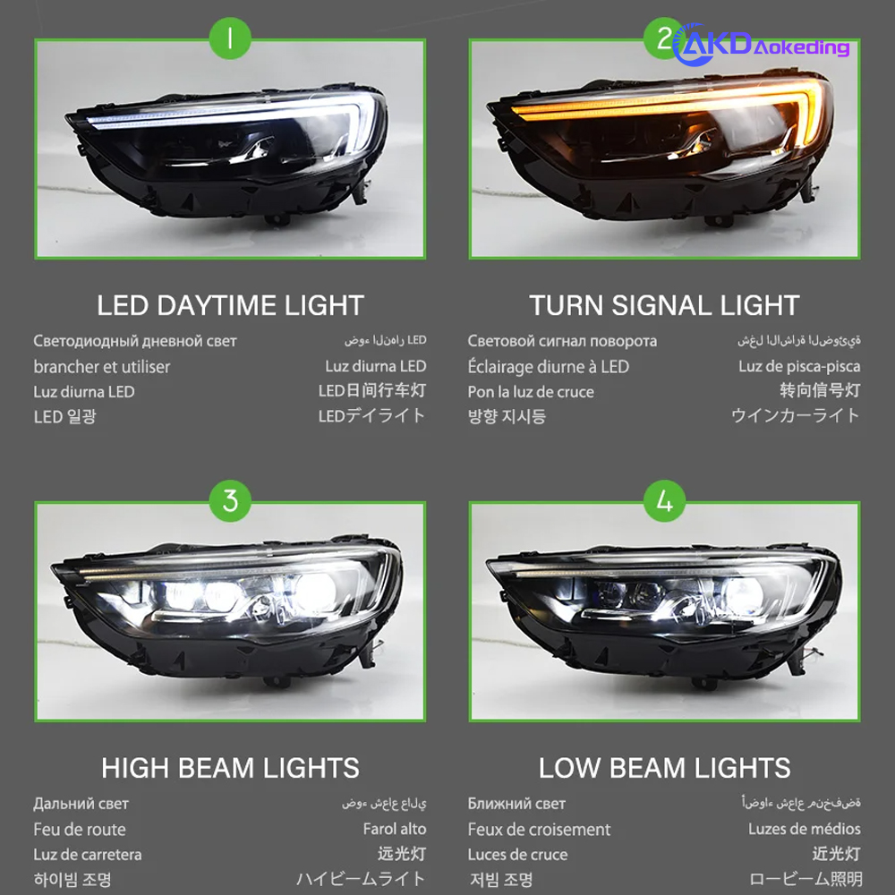 AKD Car Accessories For Opel Regal 2017-2021 LED Matrix Auto Headlight Upgrade High Configure Projector Lens Light Dynamic Turn Lamp