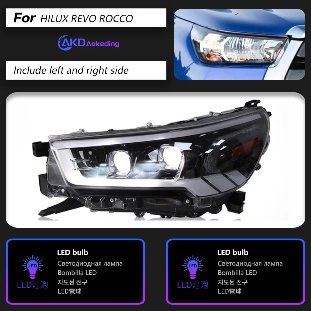 AKD Car Lights for Toyota Hilux Revo Vigo Rocco 2021-Now LED Auto Headlight Assembly Upgrade Bicofal Lens LHD RHD Signal Lamp Accessories