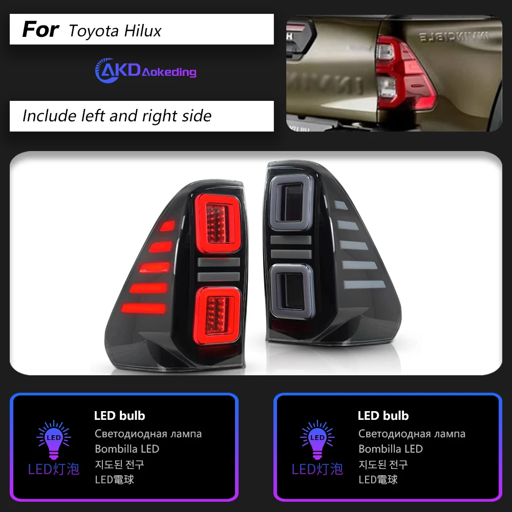 AKD Tail Lamp for Toyota Hilux LED Tail Light 2015-2021 Hilux Rear Fog Brake Turn Signal Automotive Accessories