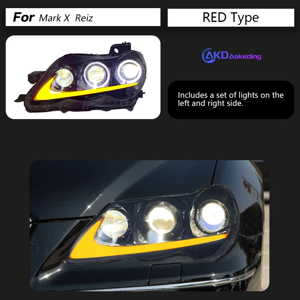 AKD Head Lamp for Toyota Mark X LED Headlight 2004-2009 Headlights Reiz DRL Turn Signal High Beam Angel Eye Projector Lens