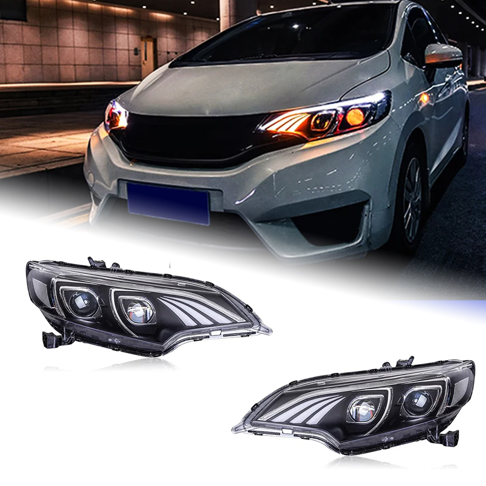 AKD Head Lamp for Honda Jazz Fit LED Headlight 2014-2019 Headlights Fit DRL Turn Signal High Beam Angel Eye Projector Lens