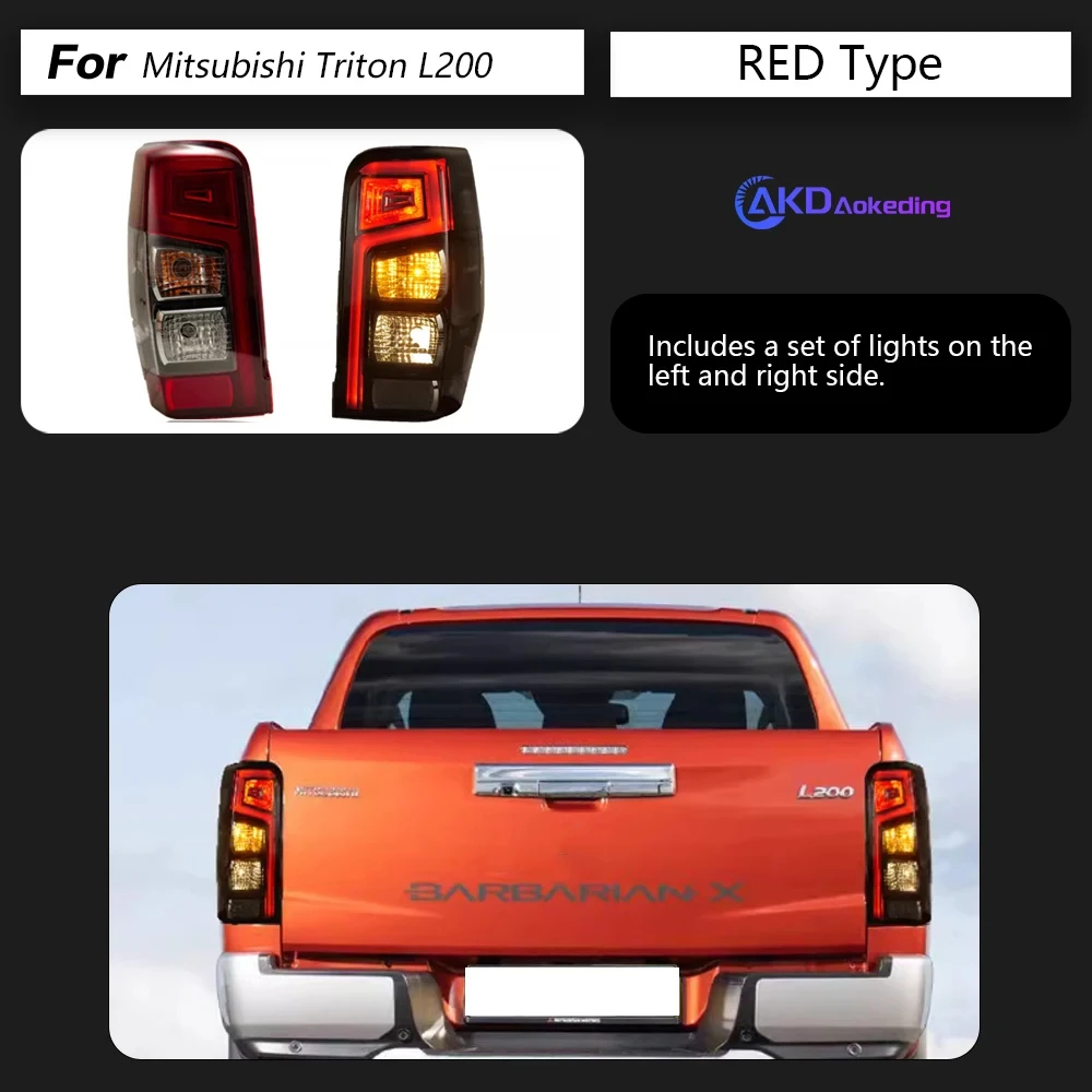 AKD Car Styling for Mitsubishi Triton Rear Fog BrakeL200 LED Tail Light 2019-2023 Triton Rear Fog Brake Turn Signal auto Accessories