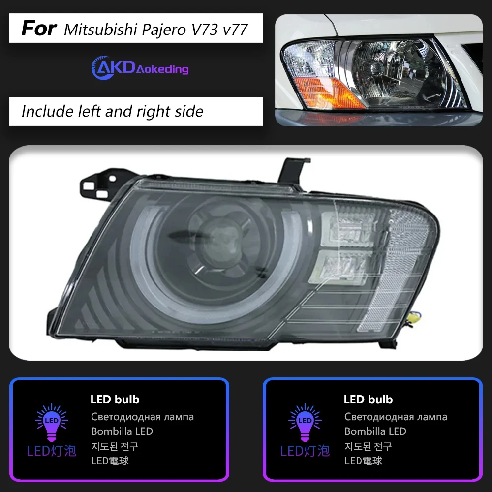 AKD Car Lights for Pajero V73 LED Headlight 2004-2016 Headlights V77 V75 DRL Turn Signal High Beam Angel Signal DRL Accessories