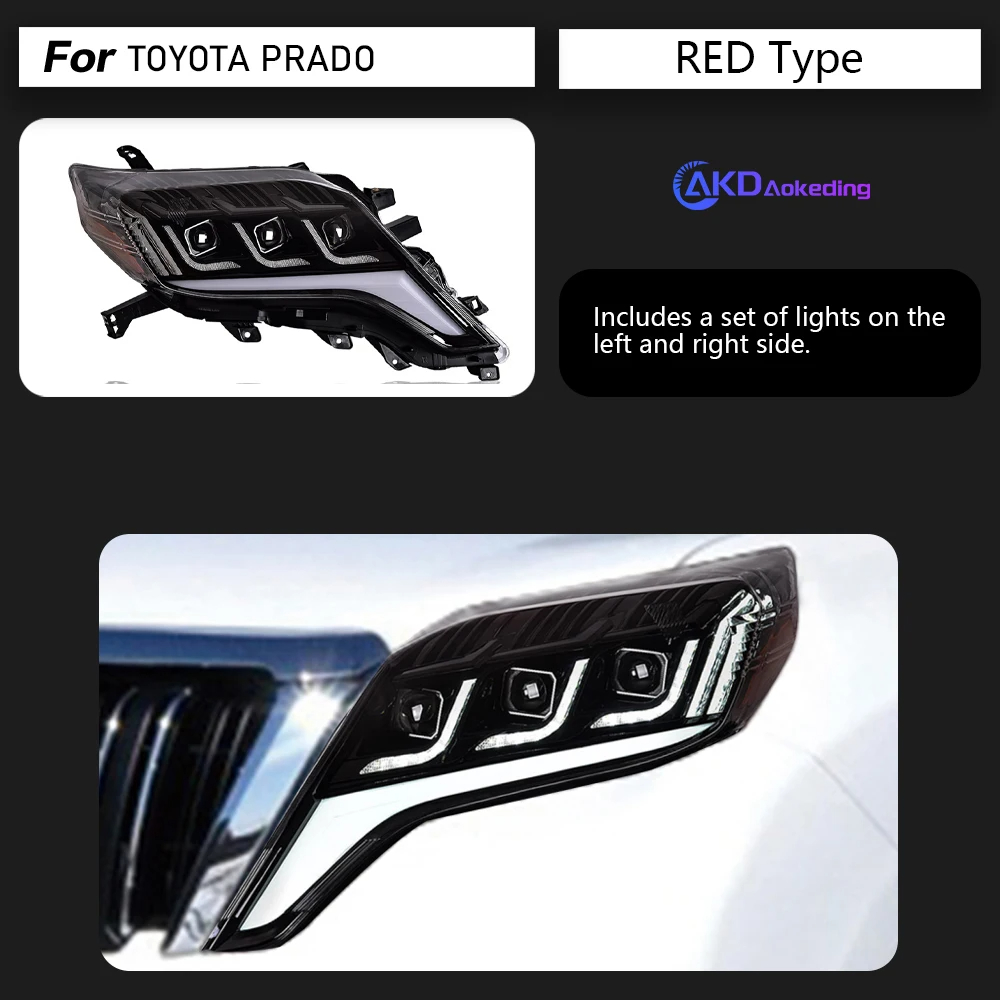 AKD Car Lights for Toyota Prado 2014-2017 LED Auto Headlight Assembly Upgrade Projector 3 Lens Dynamic Signal Lamp Hot Sale Accessories