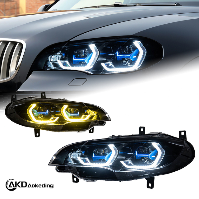 AKD Headlight Assembly Upgrade for 2007-2013 BMW X5 E70 Models: LED Laser Sequential Turn Signals, Daytime Running Lights, And Bi-xenon Projector Lenses.
