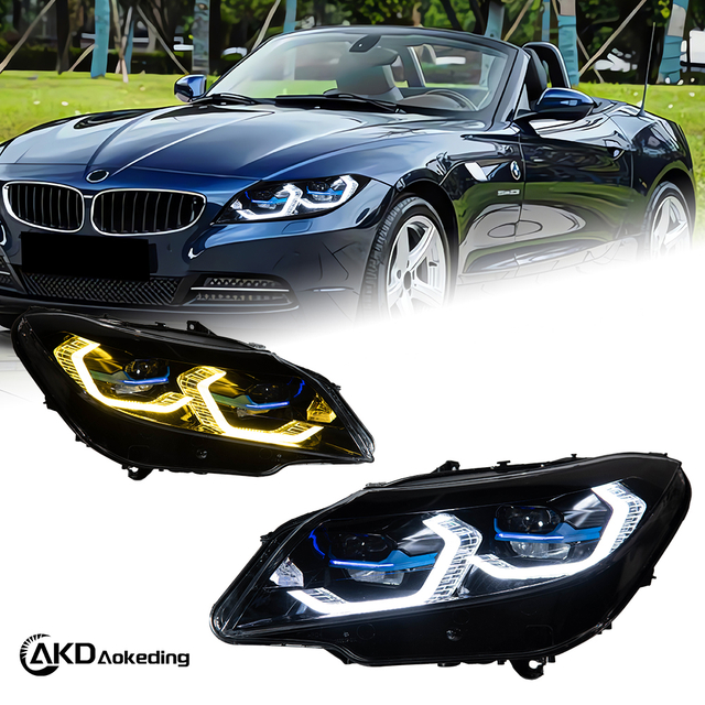 AKD Headlight Assembly Upgrade for 2009-2016 BMW Z4 E89 Models: LED Laser Sequential Turn Signals, Daytime Running Lights, And Bi-xenon Projector Lenses.