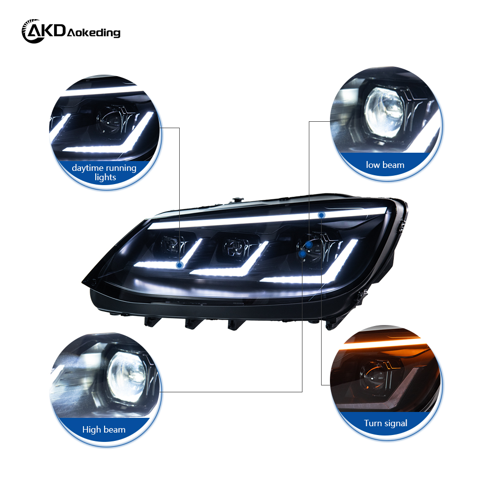 AKD Headlight Assembly Retrofit for 2012-2019 Volkswagen Sharan Models with LED Laser Sequential Turn Signals, Daytime Running Lights, And Bi-xenon Projector Lenses.