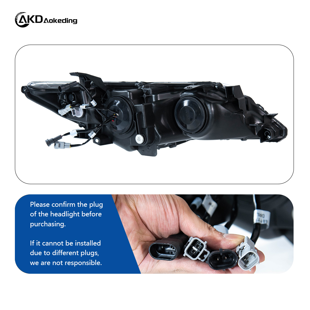 AKD Headlight Assembly Upgrade for 2012-2014 Toyota Camry Models with LED Laser Sequential Turn Signals, Daytime Running Lights, And Bi-xenon Projector Lenses.