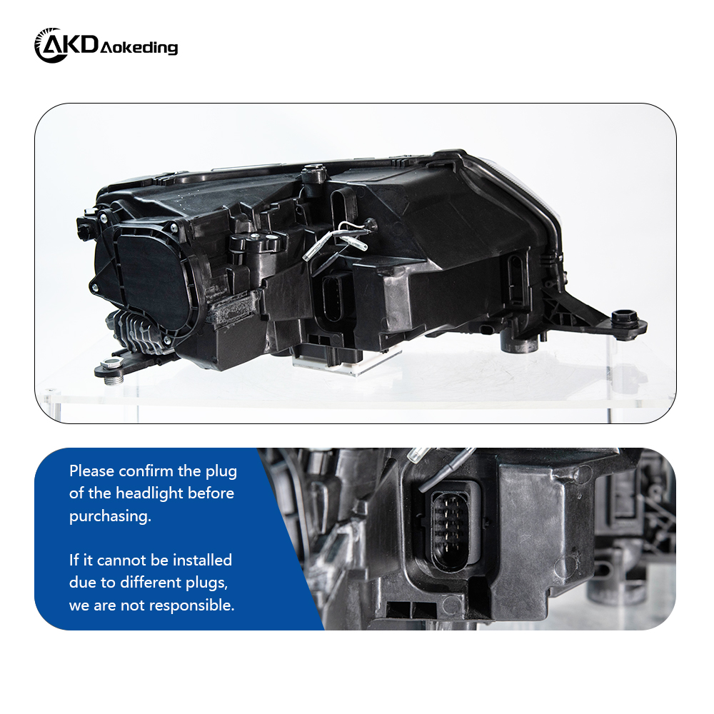 AKD Headlight Assembly Retrofit for 2014-2018 Skoda Rapid with LED Laser Sequential Turn Signals, Daytime Running Lights, And Bi-xenon Projector Lenses.