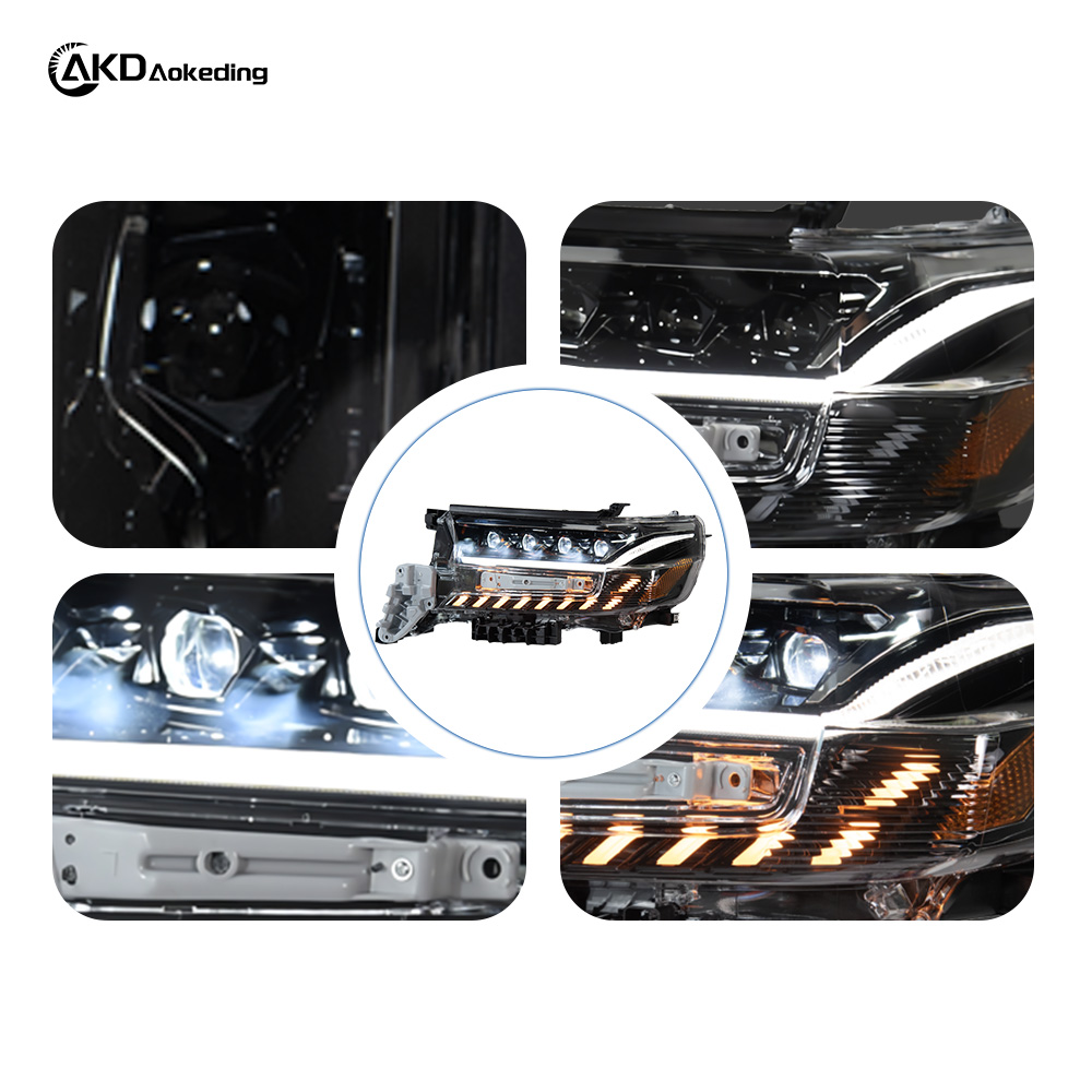 AKD Headlight Assembly Upgrade for 2016-2020 Toyota Land Cruiser Models, Featuring LED Laser Sequential Turn Signals, Daytime Running Lights, And Bi-xenon Projector Lenses.