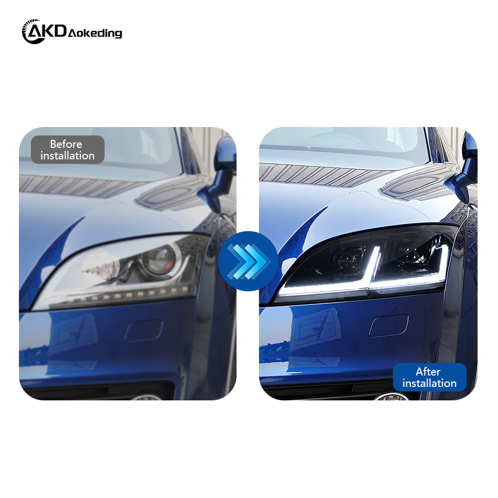 AKD Headlight Assembly Upgrade for 2008-2014 Audi TT Models: LED Laser Lens, Daytime Running Lights, And Sequential Turn Signals.