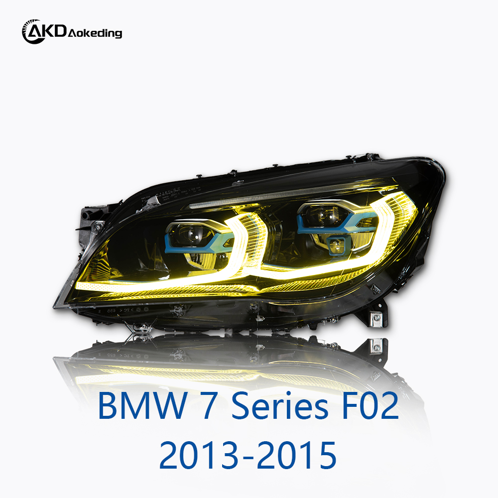 AKD Headlight Assembly Upgrade for 2013-2015 BMW 7 Series F02 Models: LED Laser Sequential Turn Signals, Daytime Running Lights, And Bi-xenon Projector Lenses.