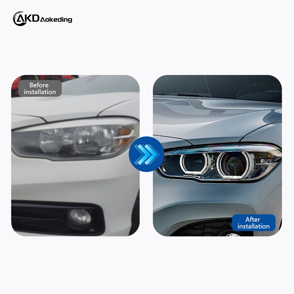 AKD Headlight Assembly Upgrade for 2015-2019 BMW 1 Series F20 Models: LED Laser Sequential Turn Signals, Daytime Running Lights, And Bi-xenon Projector Lenses.