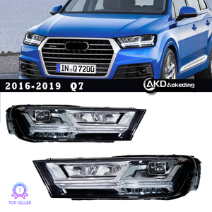 AKD headlight assembly upgrade specifically for 2016-2019 Audi Q7 models: LED laser sequential turn signals, daytime running lights, and bi-xenon projectors.