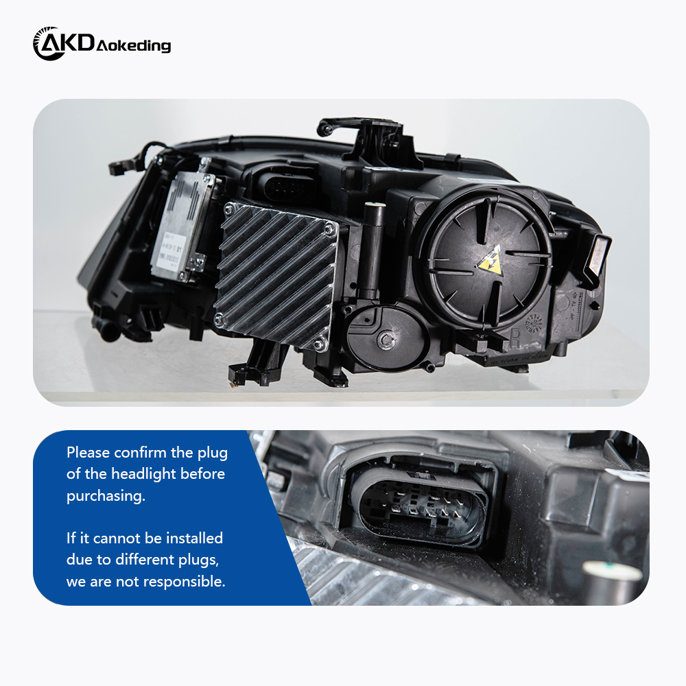 AKD headlight assembly for 2008-2012 Audi A4 models, B8 retrofit RS style LED daytime running lights, dynamic turn signals, and projector headlights.