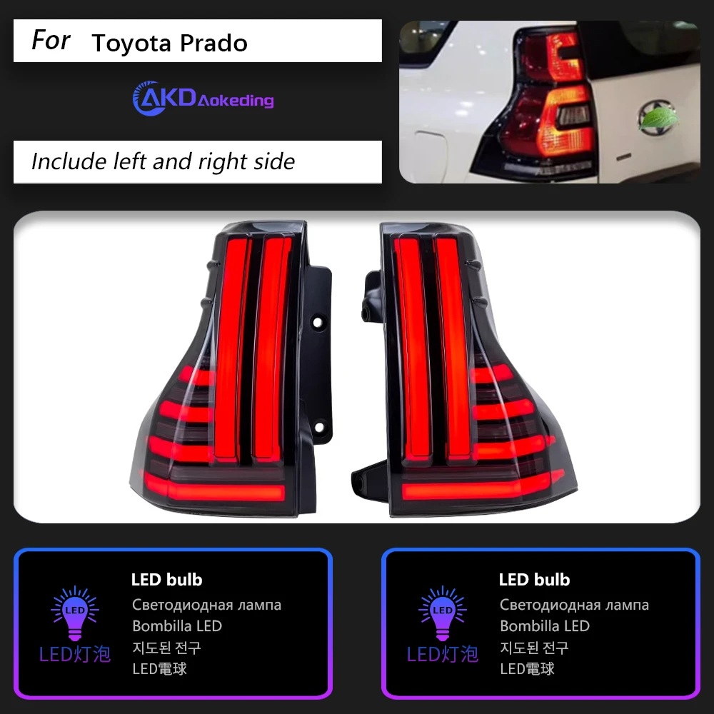 AKD Car Lights for Toyota Prado 2010-2022 LED Auto Taillights Assembly Upgrade Highlight Dynamic Signal Back Lamp Tool Accessories