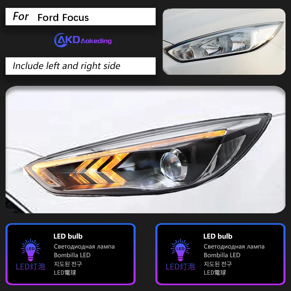 AKD Car Styling for Ford Focus Headlights 2015-2017 New Focus LED Headlight Dynamic Signal Led Drl Hid Auto Accessories