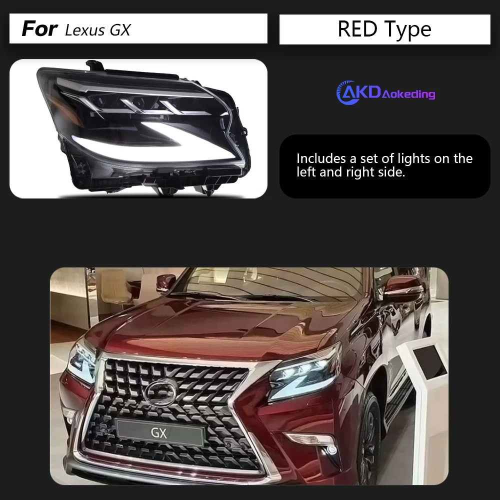 AKD Car Accessories Head Lamp for Lexus GX GX400 Headlights 2014-2020 GX460 LED Headlight ES250 DRL Signal Projector Lens auto