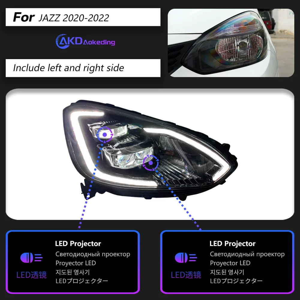 AKD Car Lights For Honda Jazz Fit 2020-2022 GR9 Life LED Auto Headlights Assembly Upgrade GT Design Bicofal Lens Dynamic Tools Accessories