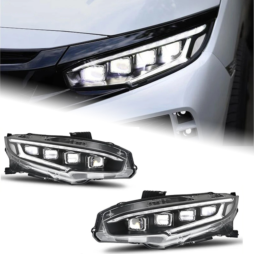 AKD Car Lights for Honda Civic X 2016-2021 LED Auto Headlight Assembly Upgrade Projector 4 Lens LHD RHD Dynamic Signal Lamp Accessories