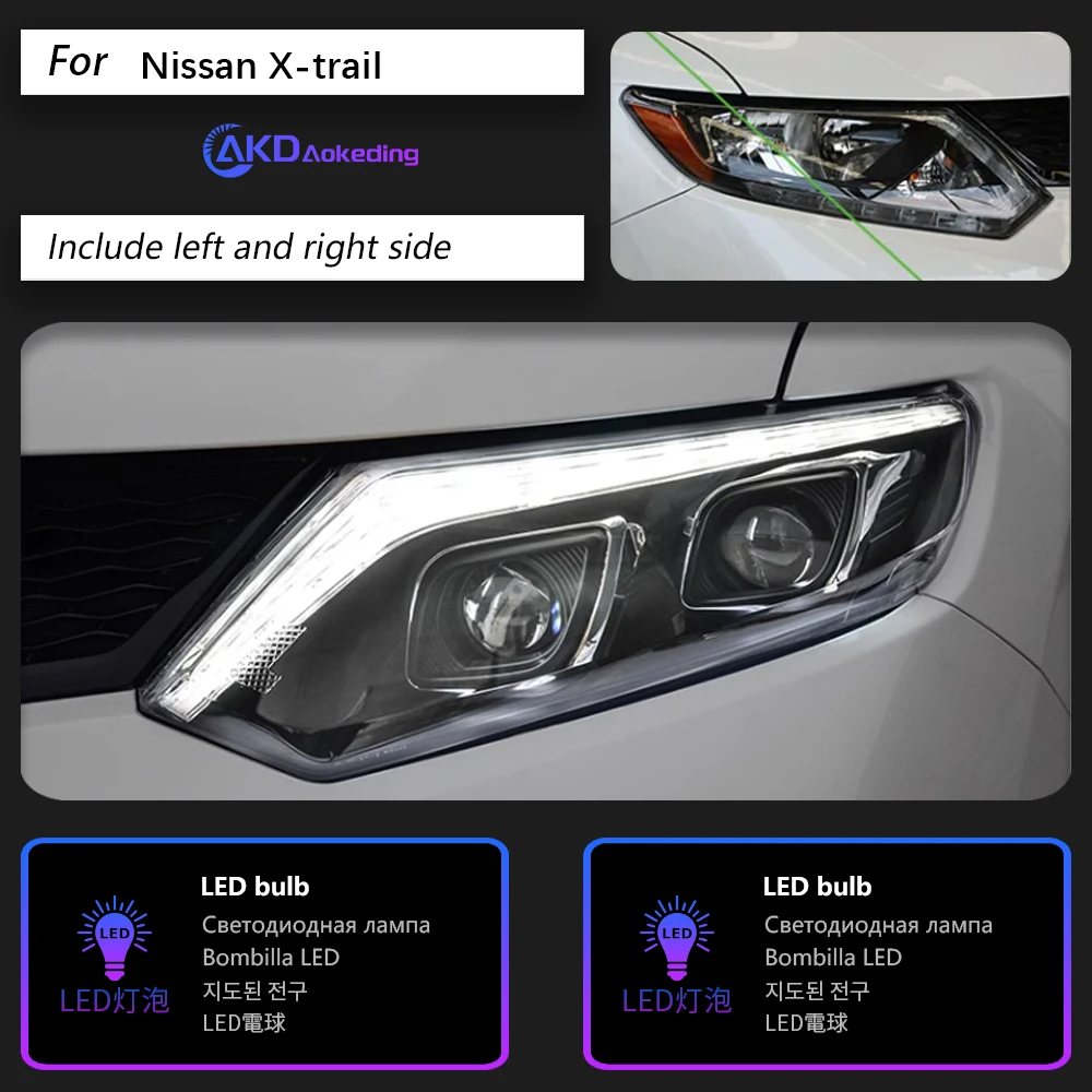 AKD Car Styling headlights for Nissan X-trail Rouge LED Headlight 2014-2016 DRL Hid Option Head Lamp Angel Eye Beam Accessories