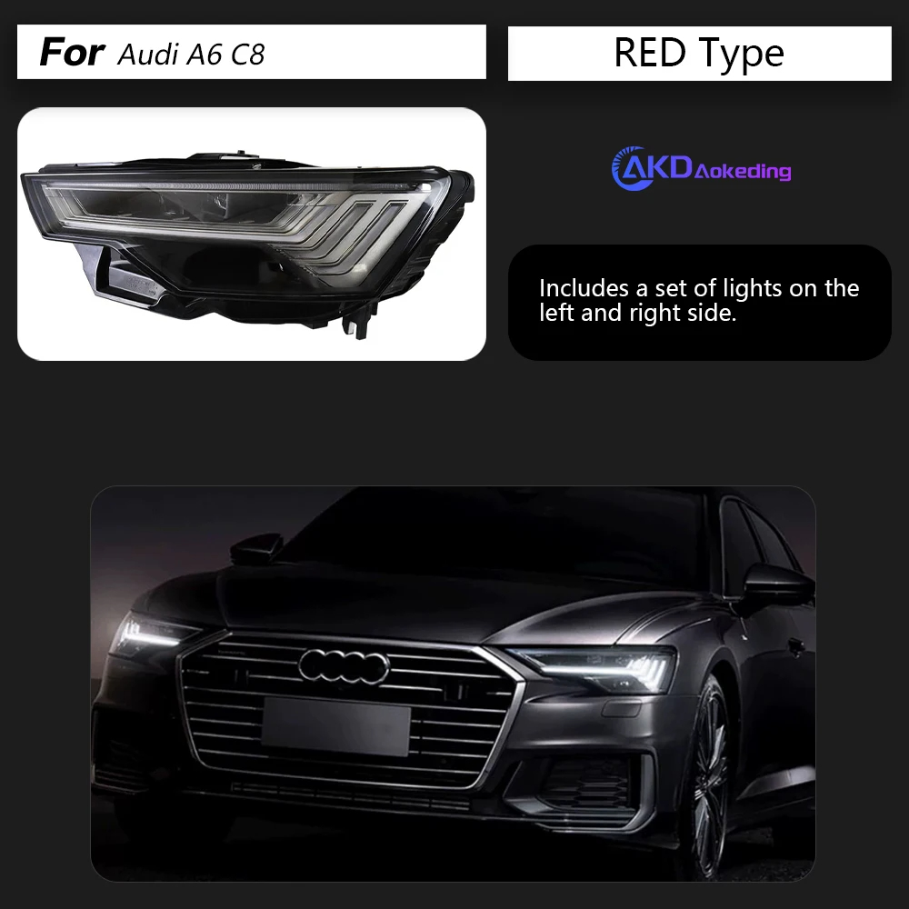 AKD Head Lamp for Audi A6 C8 LED Headlight 2019-2023 Headlights A6 C8 DRL Turn Signal High Beam Angel Eye Projector Lens