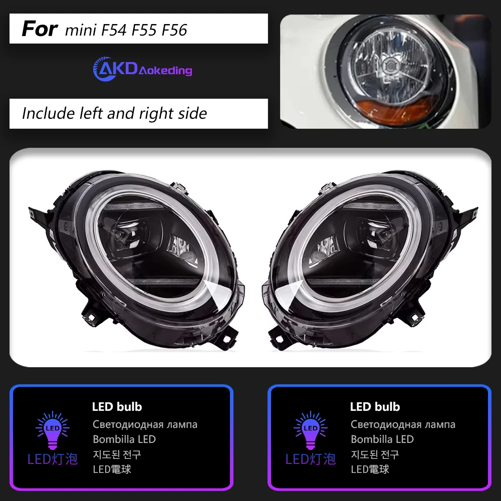 AKD Head Lamp for MINI F55 F56 LED Headlight 2014-2022 Headlights F56 F54 F57 DRL Turn Signal High Beam Angel Eye Projector Lens