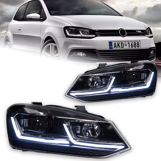 AKD Car Lights For VW Polo 2011-2017 Headlight Projector Lens LED Vento Head Lamp DRL Hid Head Lamp Bi Xenon Beam Accessories 