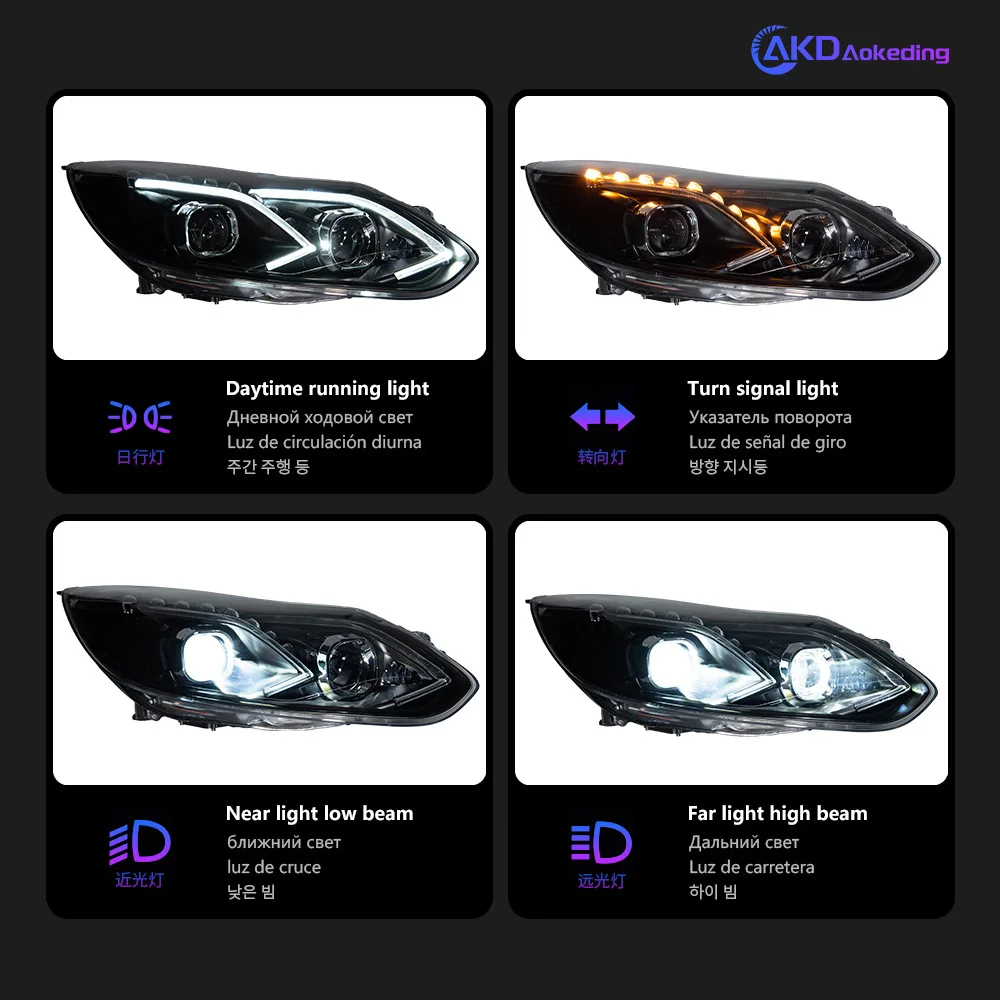 AKD Car Styling Headlights for Ford Focus LED Headlight Projector Lens 2012-2014 Focus 3 DRL Head Lamp Automotive Accessories