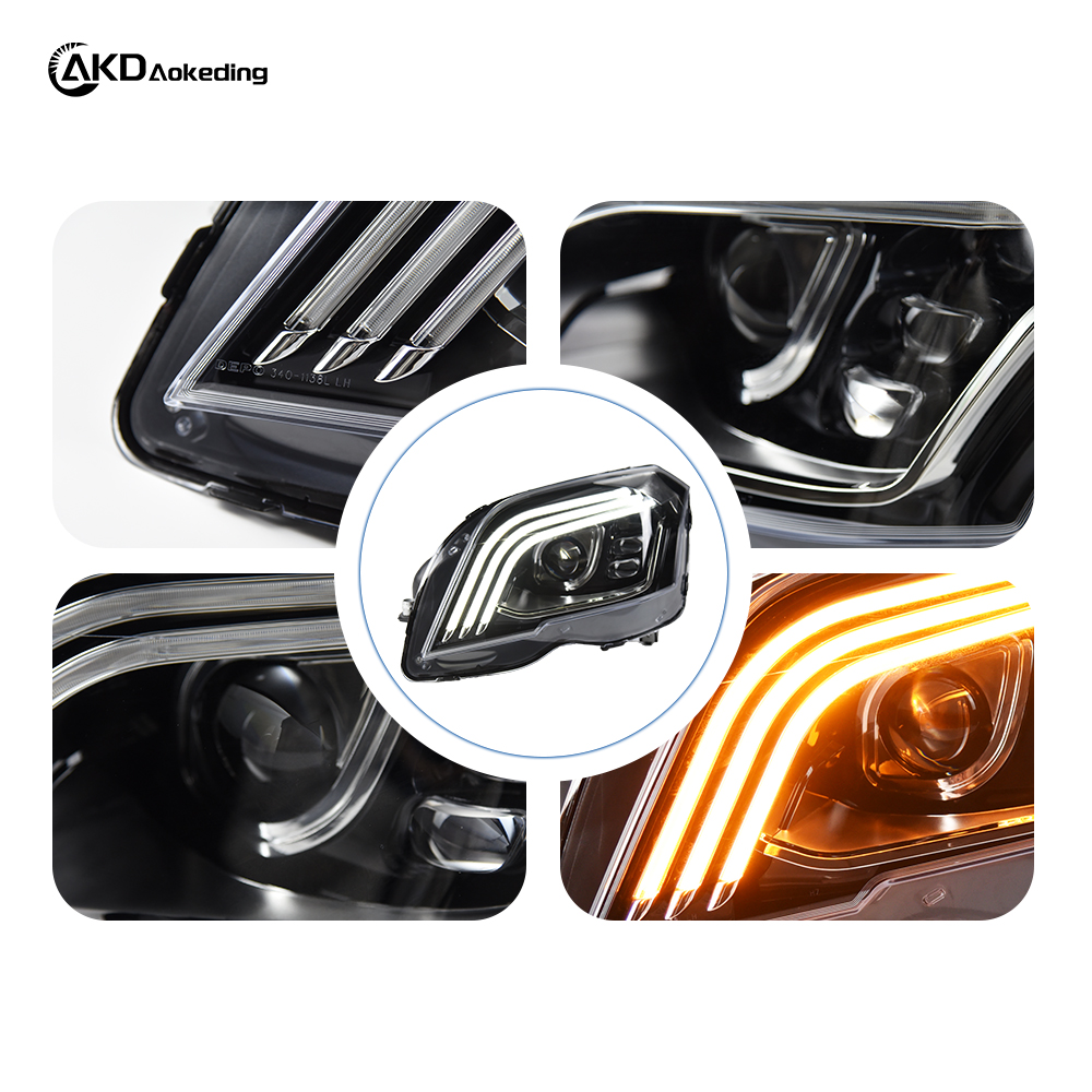 AKD Headlight Assembly Upgrade for 2008-2012 Mercedes-Benz GLK Models, Featuring LED Laser Sequential Turn Signals, Daytime Running Lights, And Bi-xenon Projector Lenses.