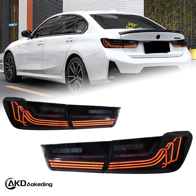 AKD LED Taillight Assembly Retrofit for 2019-2022 BMW 3 Series G20 G28 Models, Featuring Sequential Turn Signals.