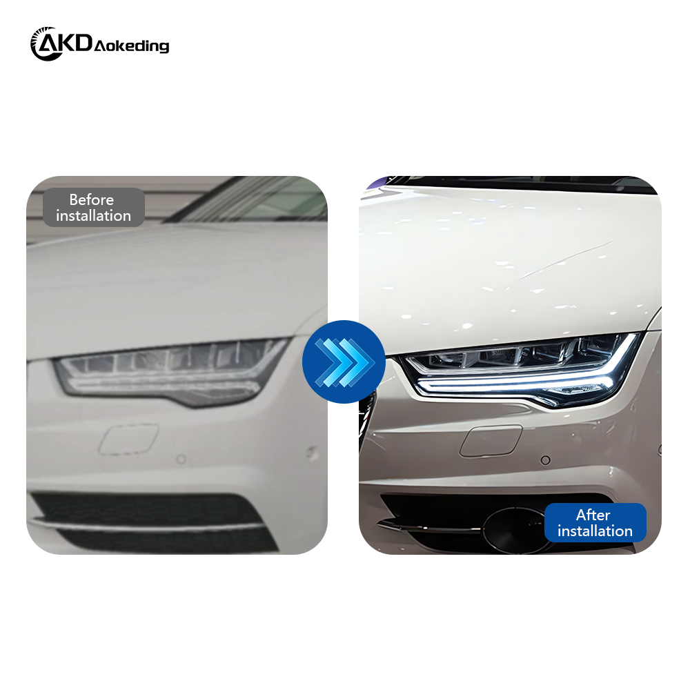 AKD Headlight Assembly Upgrade for 2015-2018 Audi A7 Models: LED Laser Lens, Daytime Running Lights, And Sequential Turn Signals.