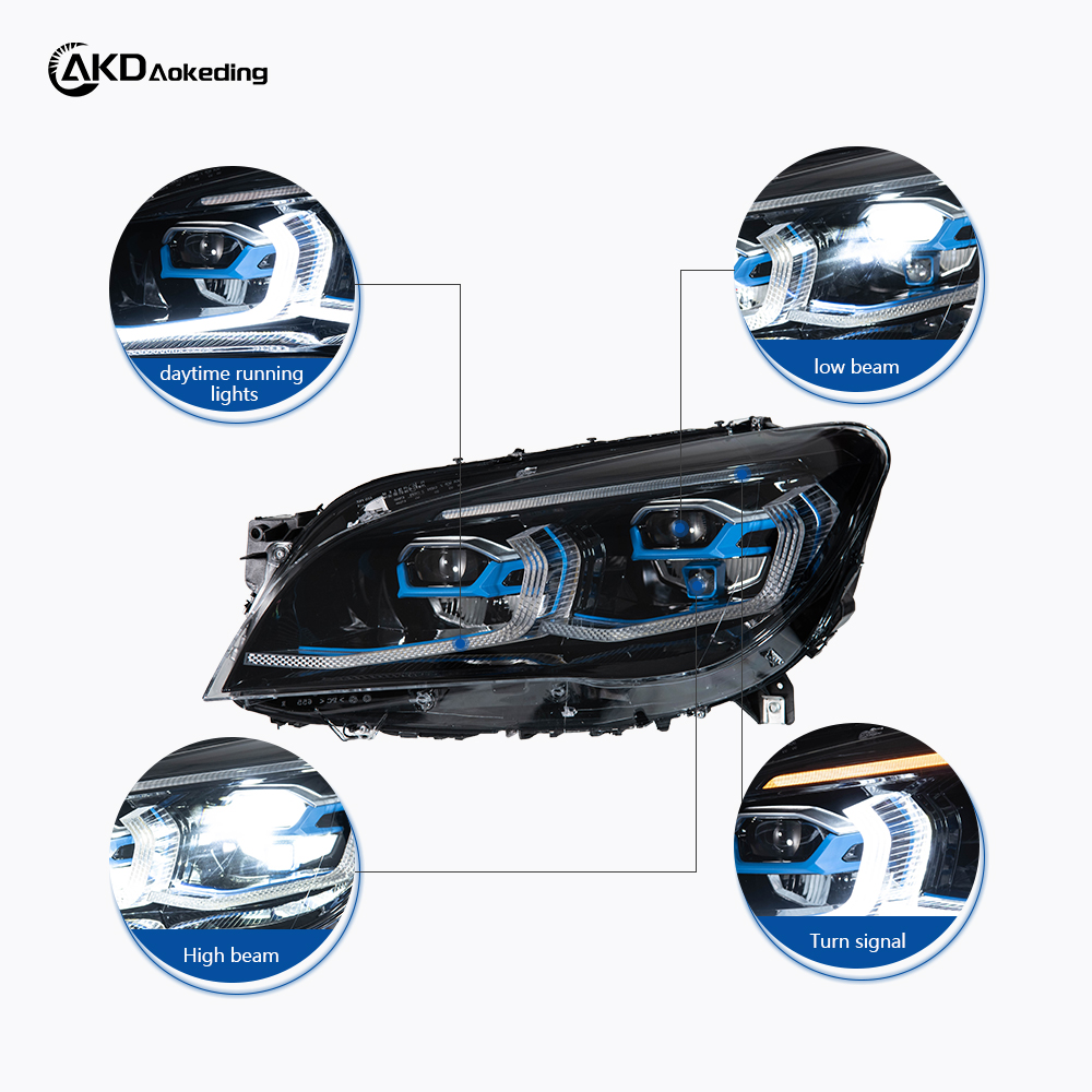 AKD Headlight Assembly Upgrade for 2013-2015 BMW 7 Series F02 Models: LED Laser Sequential Turn Signals, Daytime Running Lights, And Bi-xenon Projector Lenses.