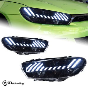 AKD headlight assembly for Volkswagen Scirocco 2009-2017 models, retrofitting with LED daytime running lights and sequential turn signals.