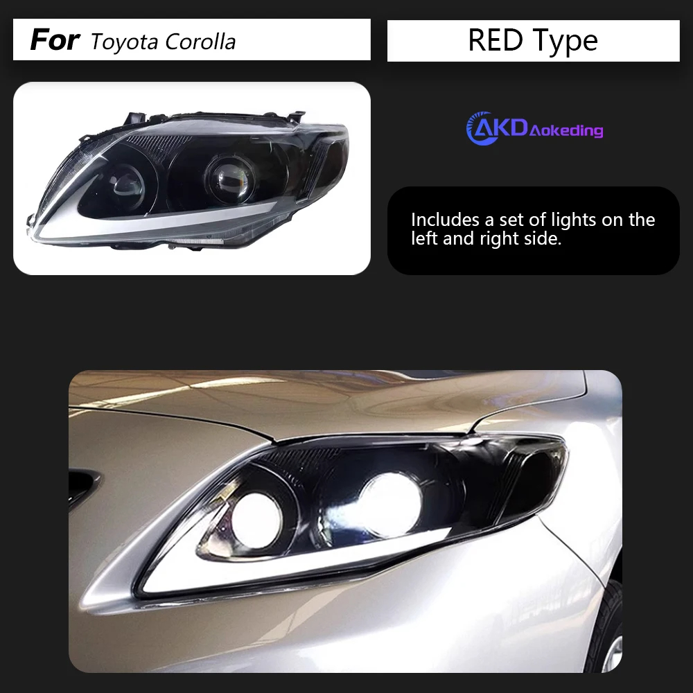 AKD Head Lamp for Toyota Corolla LED Headlight 2007-2010 Headlights Corolla DRL Turn Signal High Beam Angel Eye Projector Lens